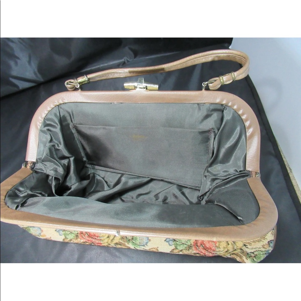 Spilene Tapestry, Vintage Purse, Brown, Clasp, Strap, Pocket Book, 1950's - Picture 7 of 10